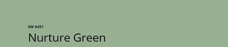 Sherwin Williams Nurture Green (SW 6451)
A calming, soft green with muted tones that evoke tranquility and natural serenity, creating a soothing backdrop ideal for creating a relaxing and peaceful environment.