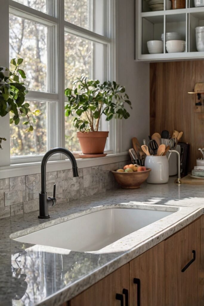 kitchen remodeling, kitchen renovation, farmhouse sink, undermount sink, drop-in sink, stainless steel sink, quartz countertops