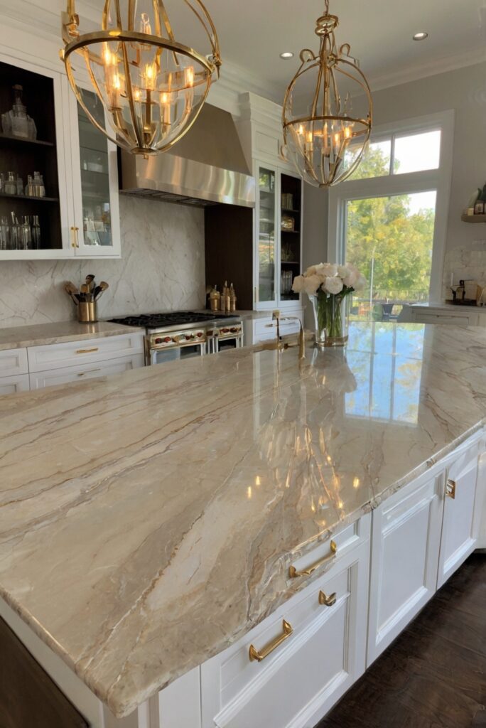 quartzite countertops, white kitchen cabinets, luxury home design, kitchen interior design, custom cabinet design, home remodeling ideas, high-end interior decor