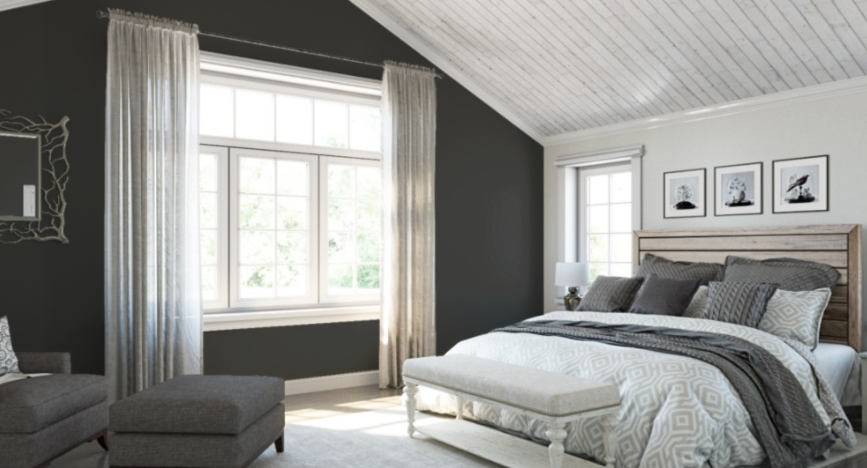 Sherwin-Williams Iron Ore (SW 7069)
A dark, charcoal gray that contrasts with Hunter Green and Mulberry, offering a modern and dramatic touch while enhancing the room's overall sophistication.