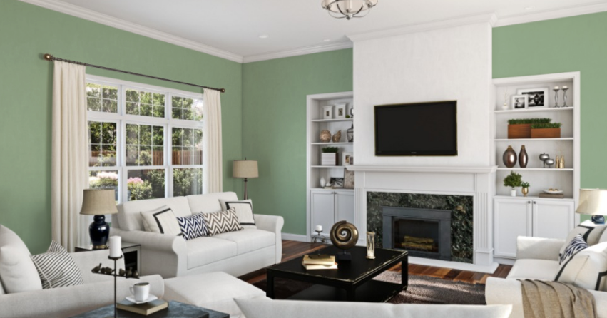 Sherwin Williams Nurture Green (SW 6451)
A soothing, soft green with a muted tone that evokes calm and serenity. It adds a natural, refreshing touch to any room while enhancing tranquility.