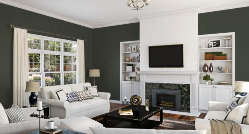 Sherwin Williams Ripe Olive (SW 6209)
A deep, earthy teal with olive undertones, providing a grounding effect that pairs elegantly with rich mulberry tones for a balanced look.