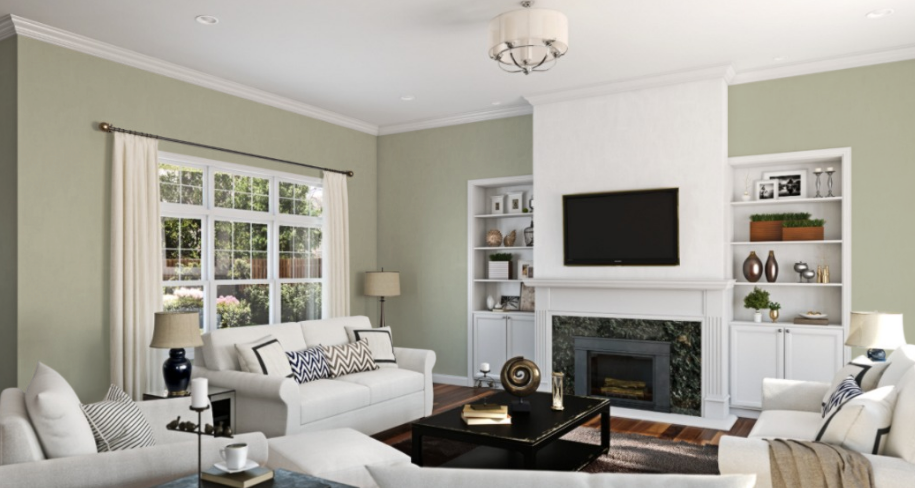 Sherwin-Williams Softened Green (SW 6177)
A gentle, muted green that blends harmoniously with Olive Green, bringing a fresh and soothing vibe to any room.