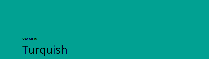 Sherwin-Williams Turquish (SW 6939)
A vibrant, deep turquoise with teal undertones, Turquish adds a bold and refreshing splash of color, creating an invigorating and lively atmosphere in any space.