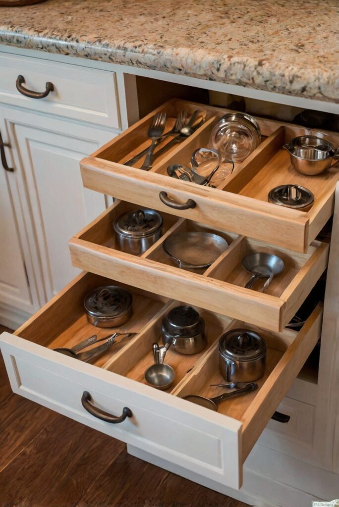cabinet organization, kitchen storage solutions, pantry organization, kitchen cabinet organizers, drawer dividers, kitchen organization ideas, kitchen decluttering tips