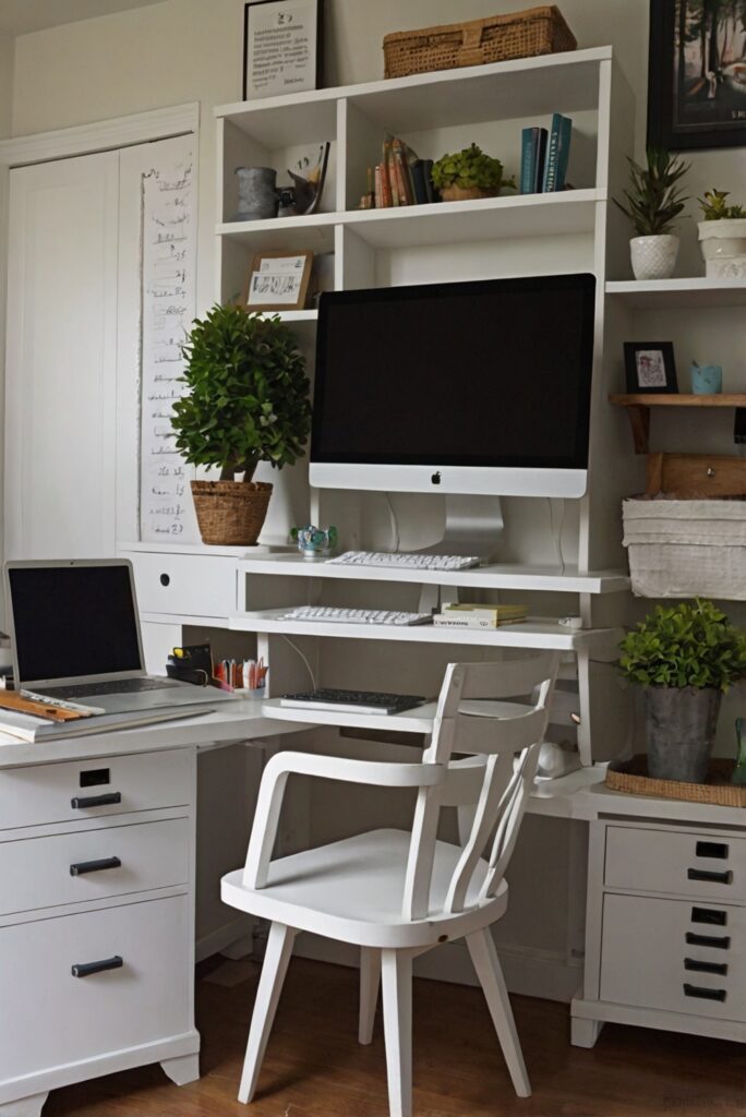 multiple monitor desk, home office desk, ergonomic desk, adjustable standing desk, dual monitor desk, sit-stand desk, L-shaped desk --- home decorating, home interior, home interior design, home decor interior design, space planning, interior design space planning, decorating interiors