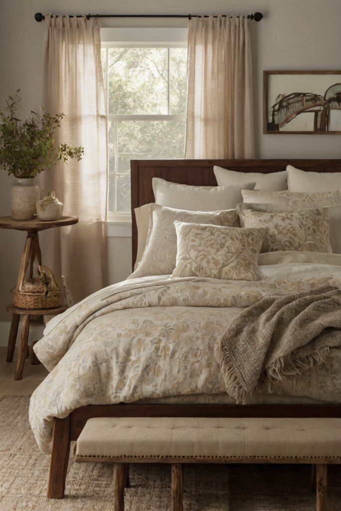 neutral bedding, serene bedroom, bedroom decor, neutral decor, bedroom design, interior design, home decor