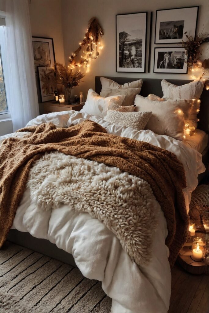 Fall bedroom décor, Cozy bedroom design, Bedroom makeover, Elegant bedroom furniture, Luxury bedding