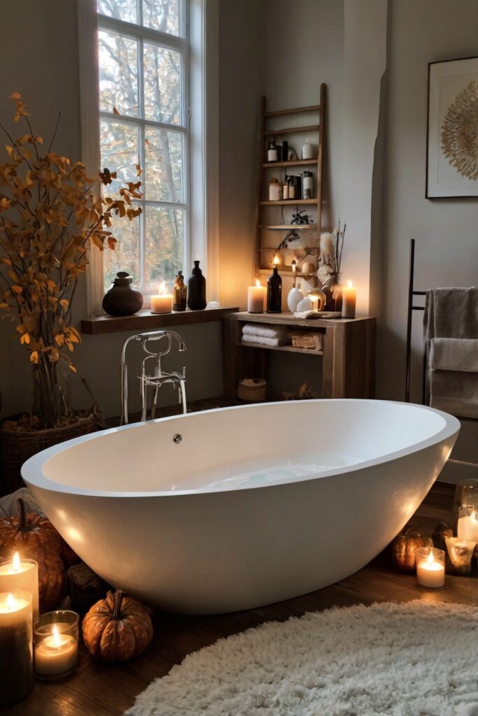 fall bathroom decor, bathroom design ideas, cozy bathroom decor, relaxing bathroom ideas, autumn bathroom decor