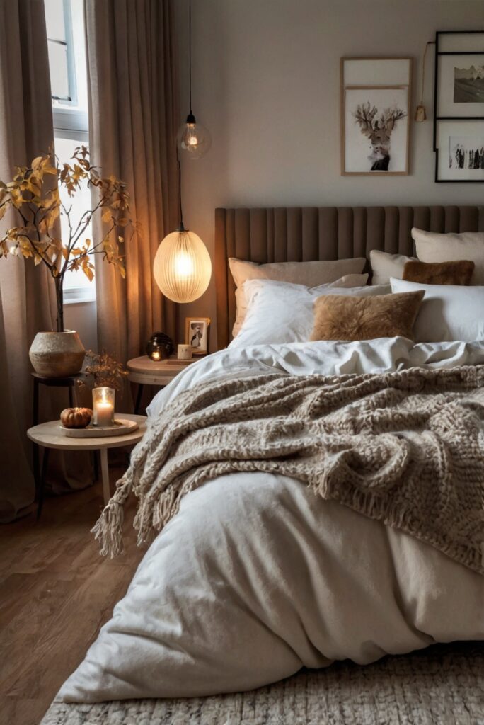 Upgrade bedroom decor, Fall bedroom ideas, Cozy bedroom design, Stylish bedroom makeover, Bedroom design tips