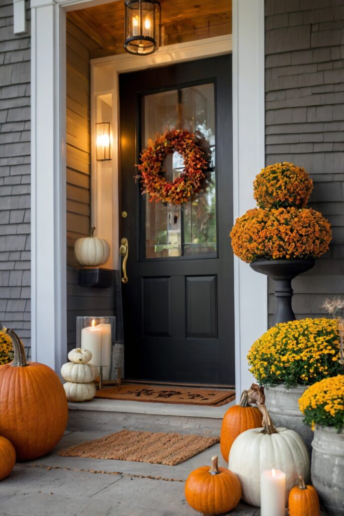 Fall porch decor, Front porch autumn decor, Outdoor fall decorations, Autumn front porch ideas, Seasonal porch decorating ideas