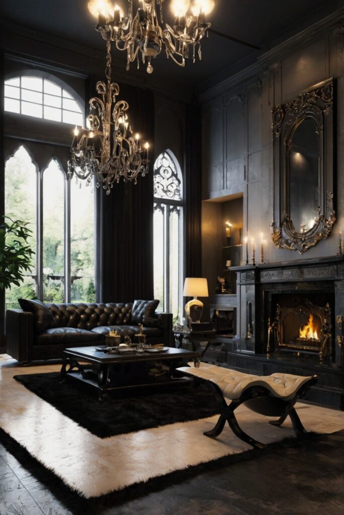 Gothic living room decor, Gothic interior design, Victorian Gothic furniture, Dark gothic room, Elegant gothic home