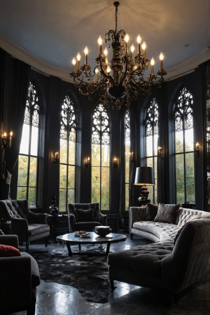 Gothic home decor, Elegant living room, Gothic furniture, Dark interior design, Victorian style room