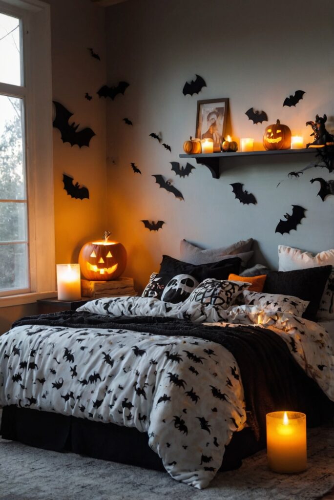 Spooky Halloween bedroom decor, Haunted bedroom ideas, Creepy bedroom decorations, Eerie bedroom themes, Ghostly bedroom design