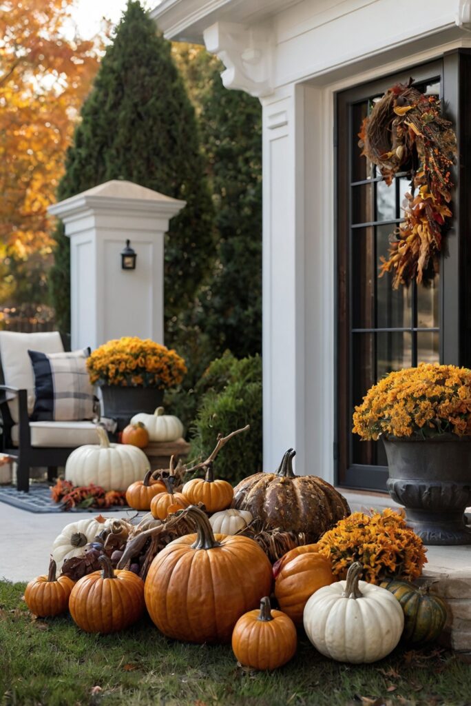 Thanksgiving outdoor decor, outdoor Thanksgiving decorations, fall outdoor decor, holiday outdoor decorations, autumn porch decor