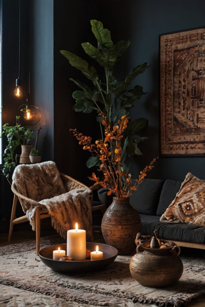 Bohemian Living Room Decor, Boho Chic Decor, Dark Boho Style, Fall Bohemian Decor, Boho Living Room Ideas