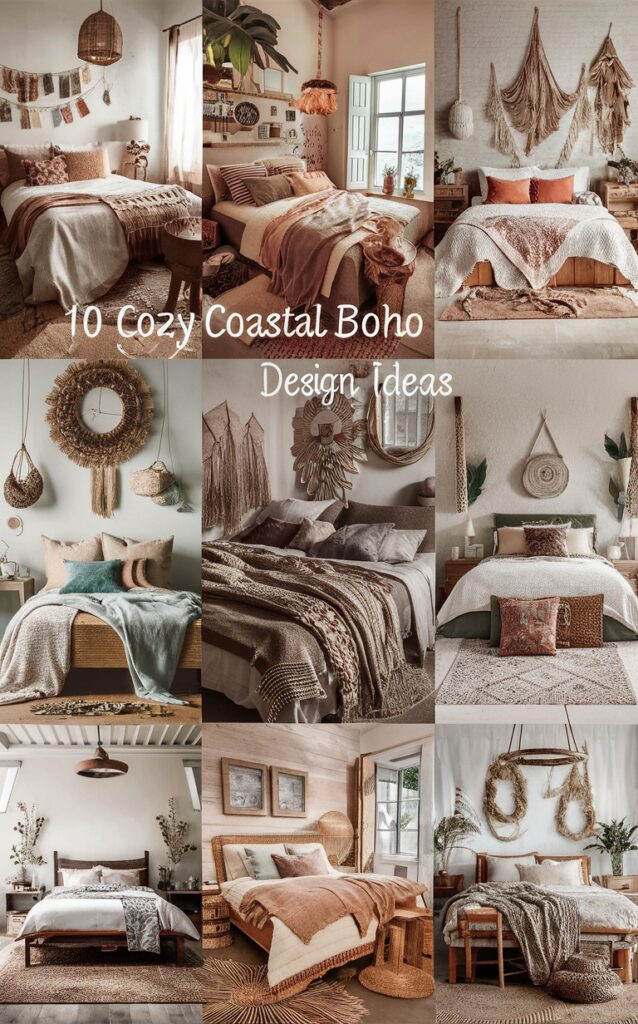 Boho bedroom decor, Cozy bedroom ideas, Coastal bedroom design, Bohemian bedding, Beach house interior