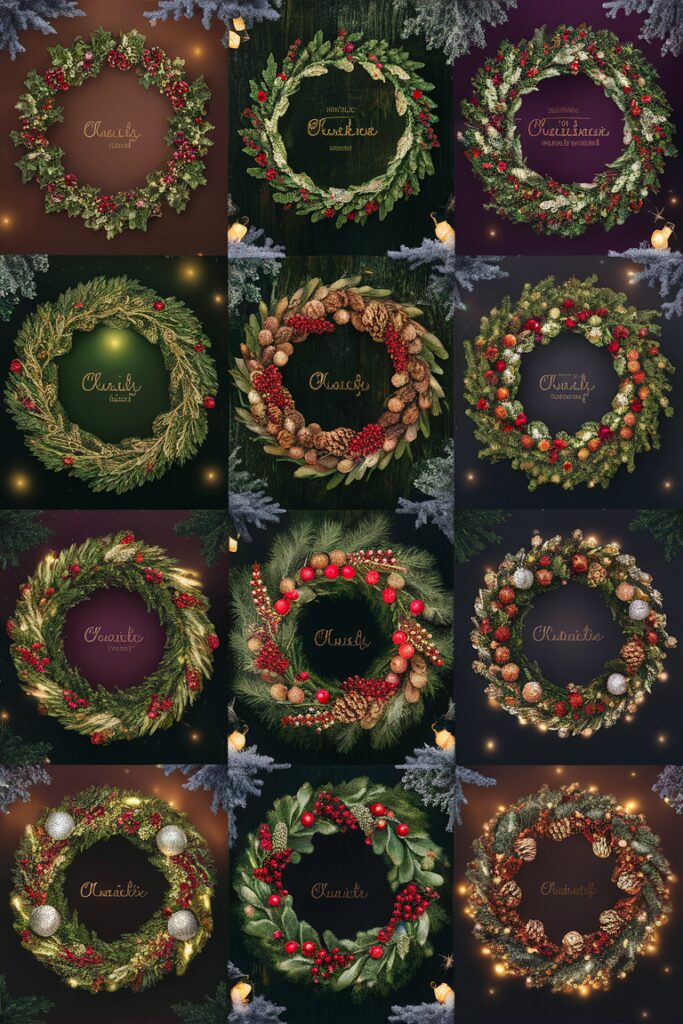 Christmas wreaths, holiday decorations, front door decor, festive wreaths, wreath display