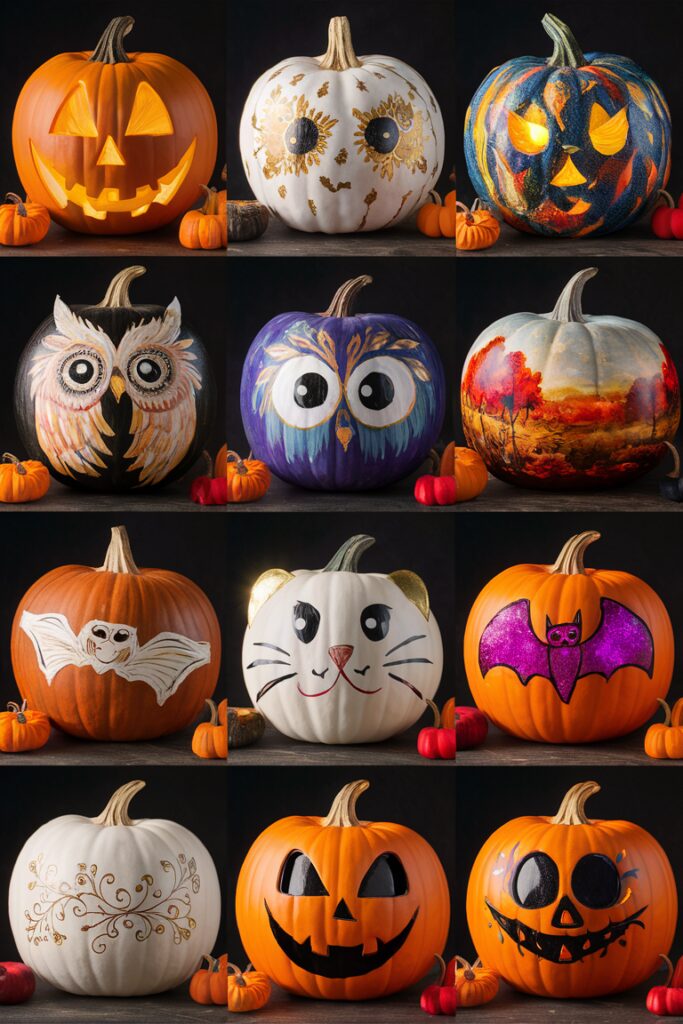 pumpkin decorating ideas, painted pumpkin designs, DIY pumpkin decorations, creative pumpkin painting, unique pumpkin crafts