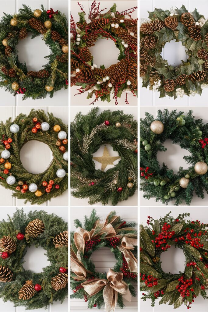 Christmas wreath decorations, Christmas wreath ideas, holiday wreath designs, elegant Christmas wreaths, festive wreath inspiration