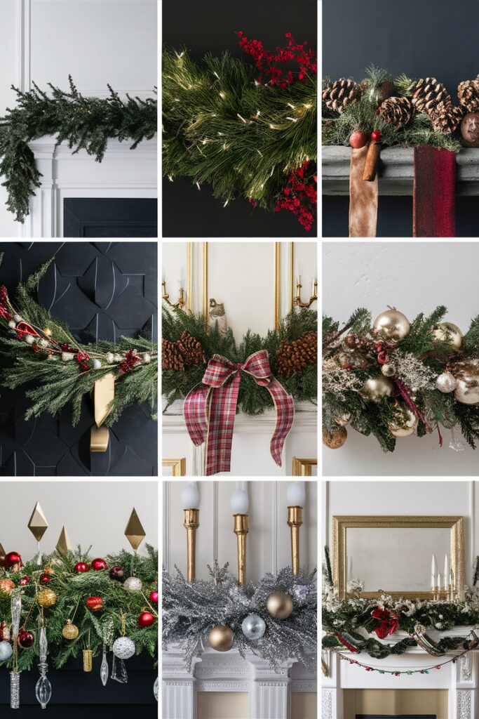 holiday mantel decor, christmas garland ideas, festive fireplace garland, winter mantel decorations, elegant holiday garland