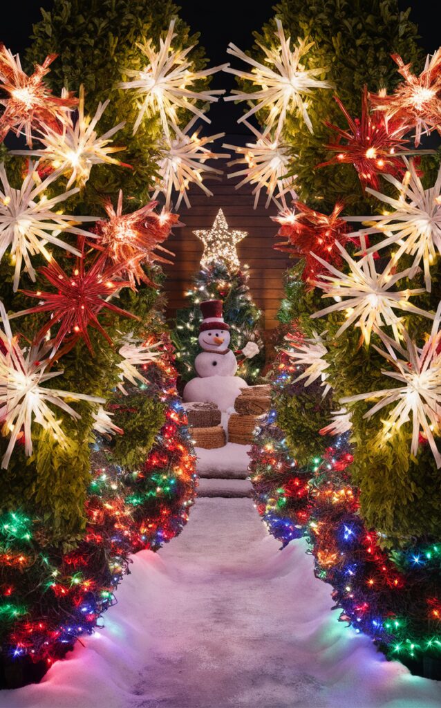 Christmas lights, Bush decorating, Holiday decor, Outdoor lighting, Festive glow