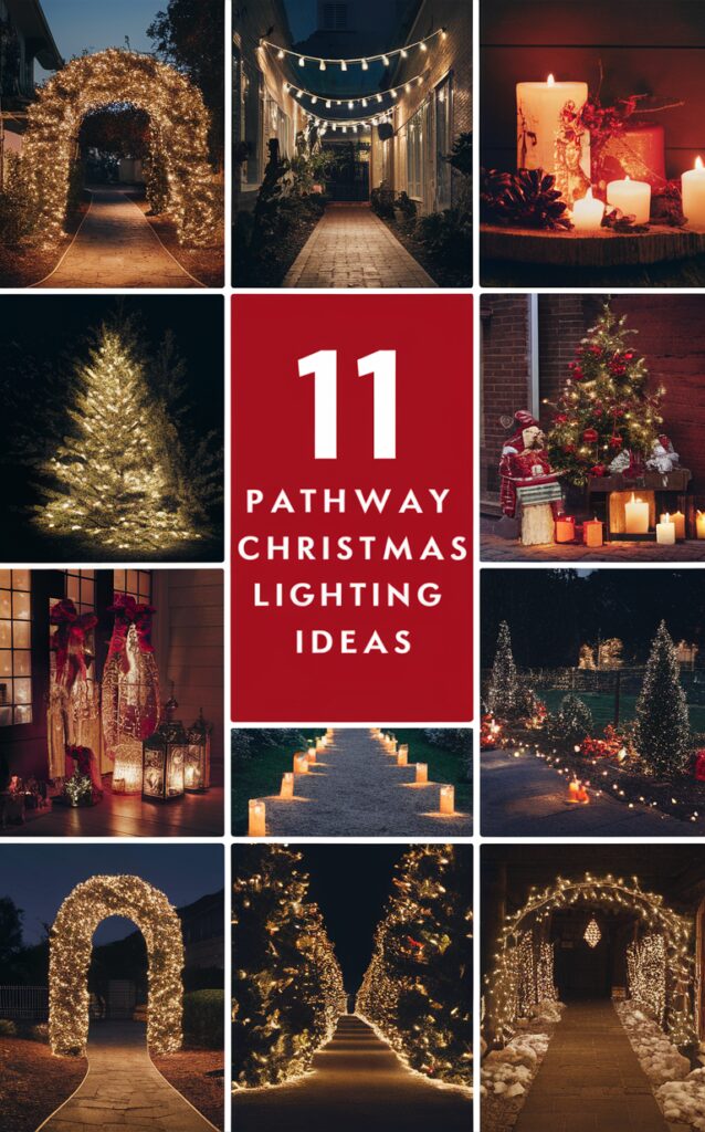 Christmas pathway lights, Outdoor holiday lighting, LED pathway lights, Festive walkway decorations, Holiday entrance lighting