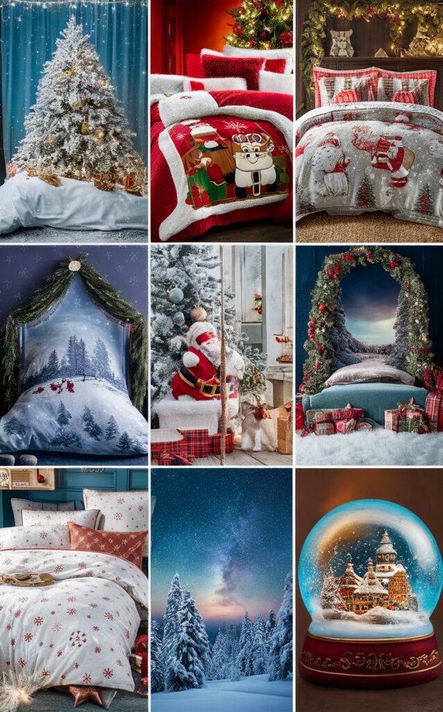 Cozy winter bedding, Christmas duvet cover, Holiday pillow covers, Festive Christmas bed sheets, Winter wonderland comforter