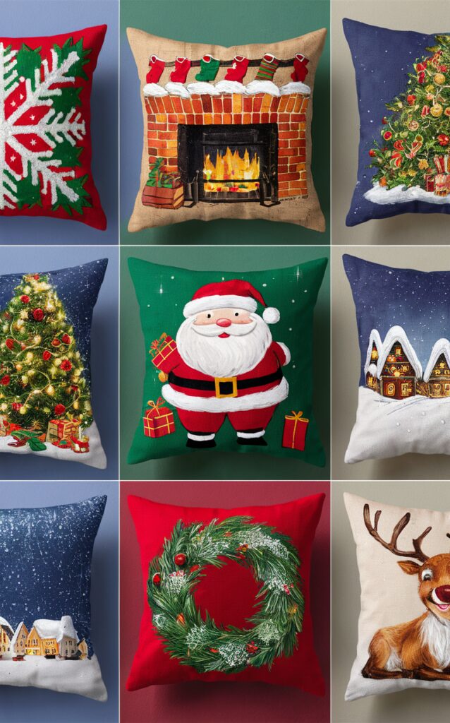 Christmas throw pillows, holiday decorative cushions, festive holiday pillows, winter home decor, seasonal throw pillow