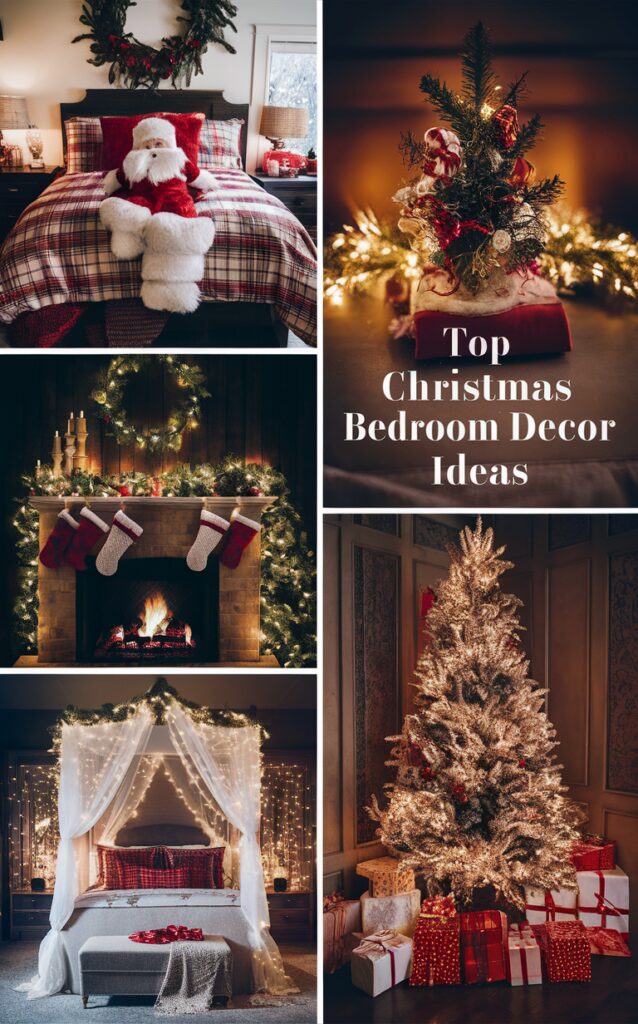 Christmas bedroom decor ideas, cozy holiday retreat, festive bedroom decorations, cozy Christmas bedroom, holiday bedroom makeover