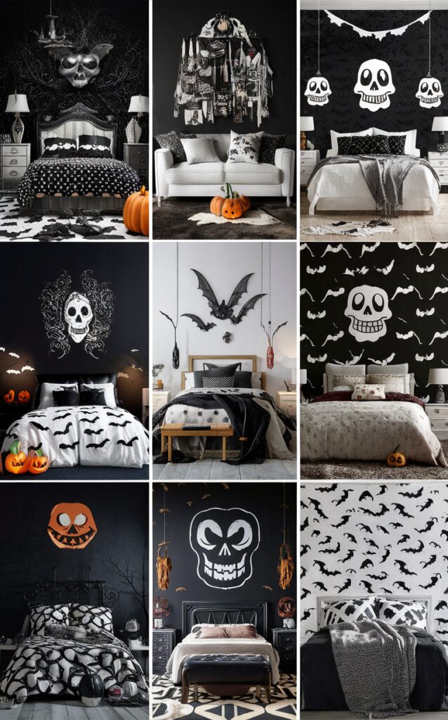 Halloween bedroom decor, Gothic bedroom decor, Halloween decor ideas, Spooky bedroom decor, Halloween home decor