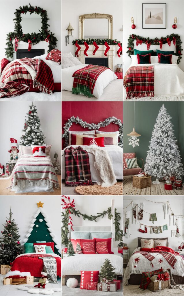 Christmas bedroom decor, Festive holiday decorations, Cozy winter bedding, Seasonal room accessories, Festive holiday bedding