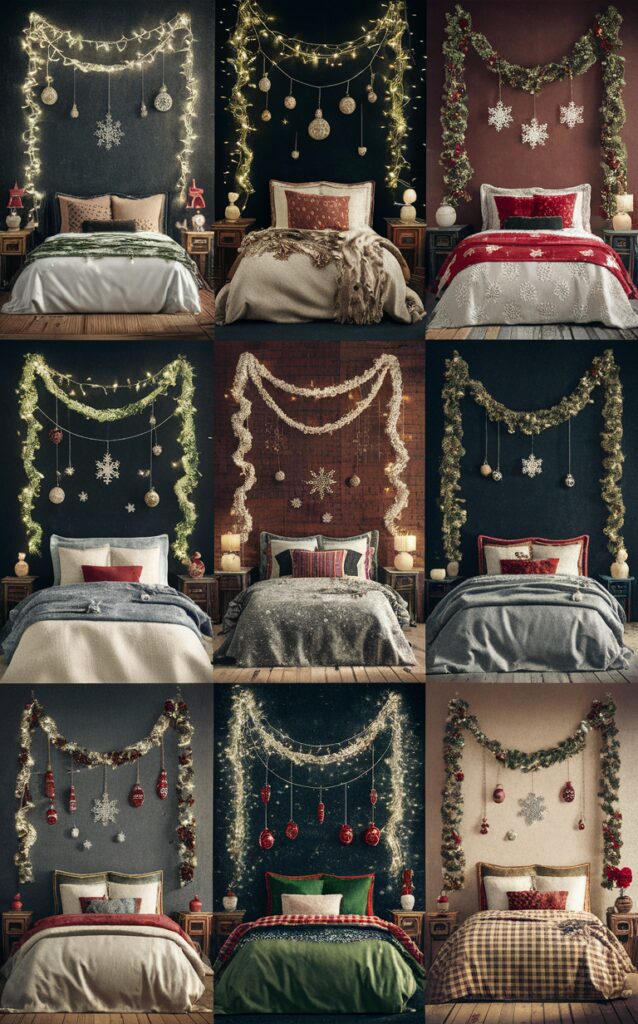 Vintage Christmas décor, Christmas bedroom ideas, Festive holiday decorations, Vintage holiday accents, Cozy Christmas bedroom