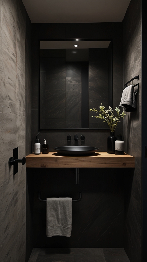 Black Accents for Contrast in Japandi Bathroom Interiors