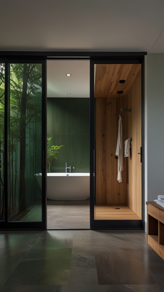 Sliding Doors for Space Optimization in Japandi Bathroom Interiors