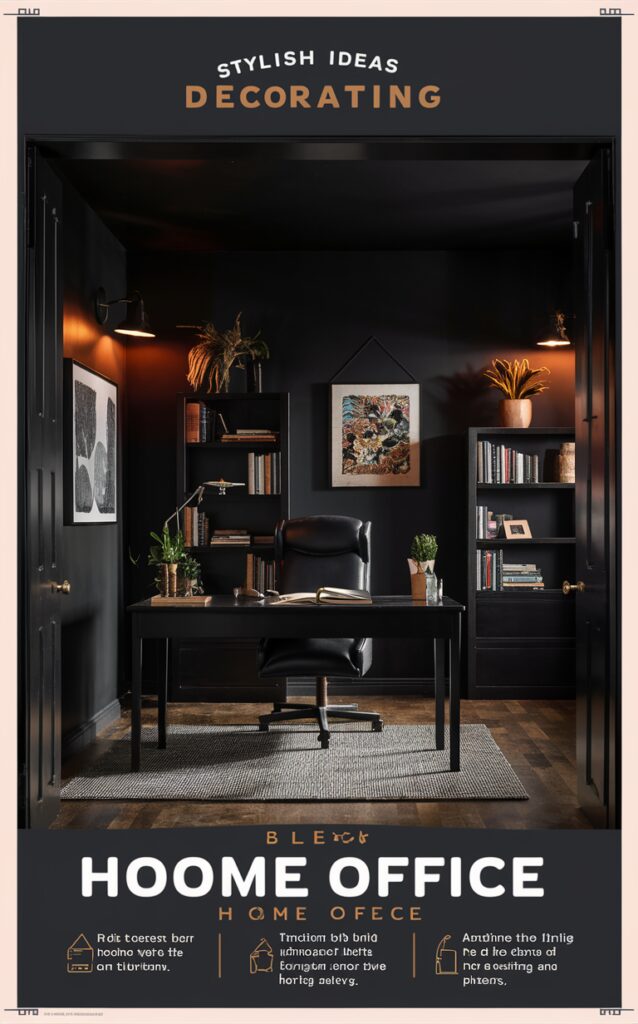 home office furniture, black desk, office chair, modern office decor, minimalist office design