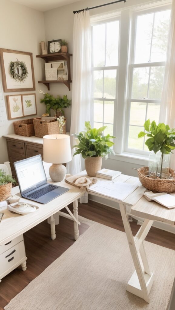 farmhouse desk, rustic office decor, vintage home office, shabby chic workspace, country-style office furniture