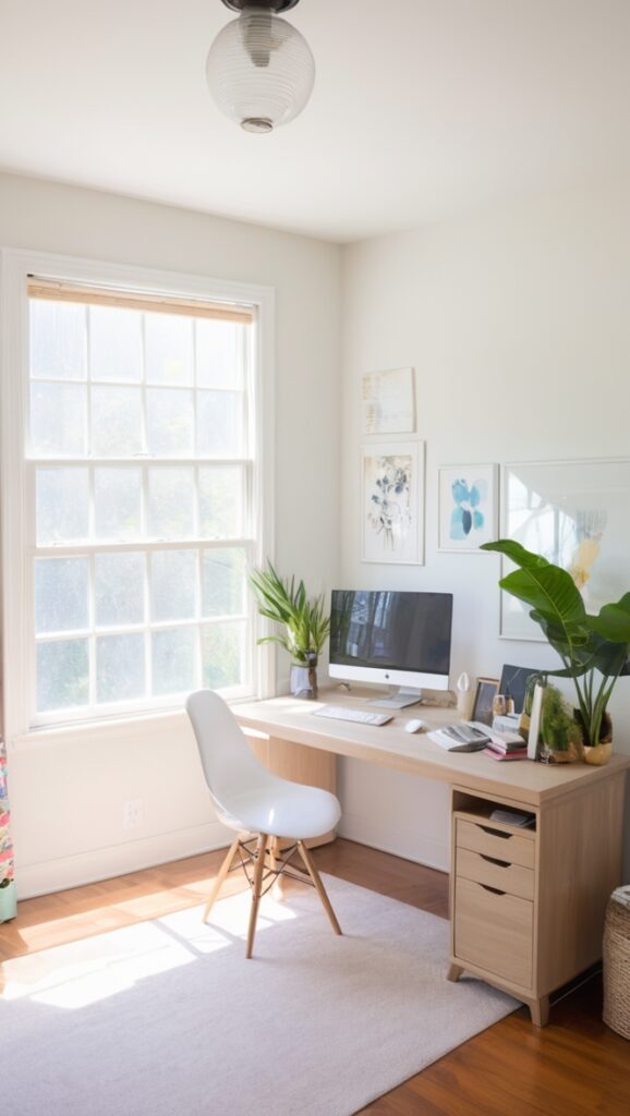 combined workspace, home office design, dual-purpose room, bedroom workspace, functional living space