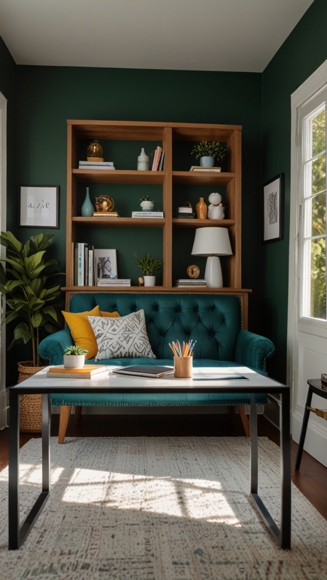 chic home office, elegant home decor, sophisticated workspace, modern office design, stylish interior design