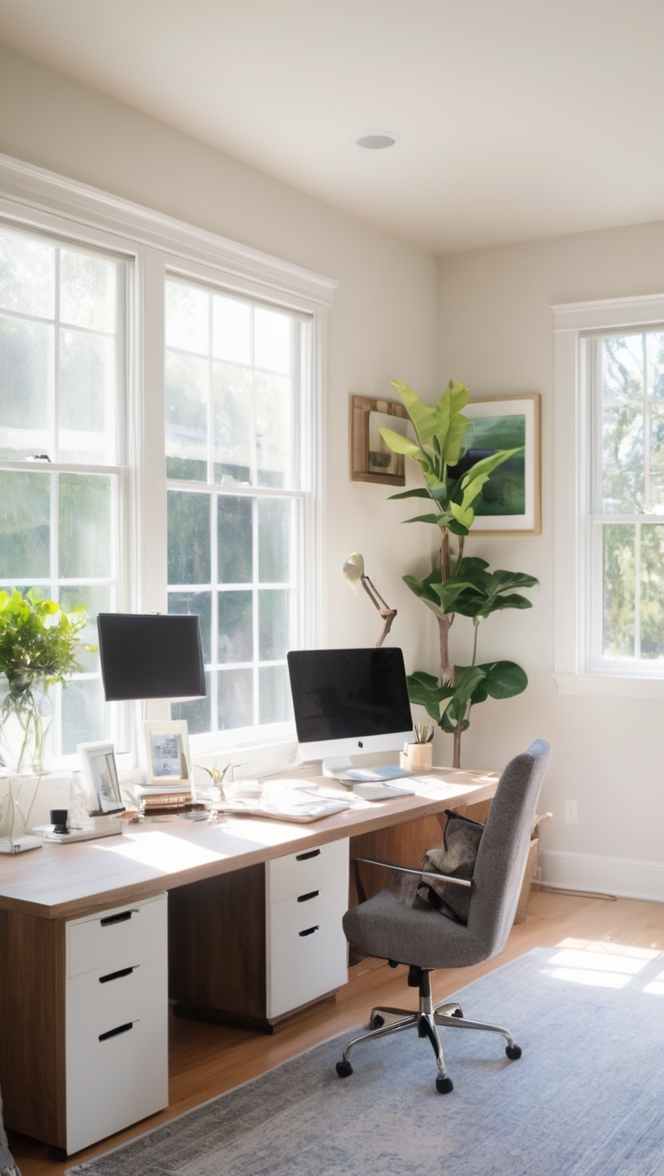 Home Office Makeover, Natural Sunlight, Interior Design Ideas, Bright Workspace, Home Renovation