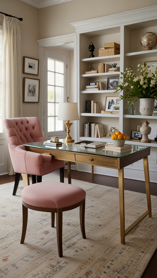 feminine office decor, classy home office, chic workspace, elegant office design, stylish desk accessories