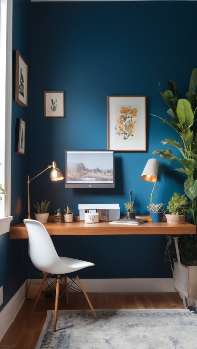 blue paint, home office decor, interior design, wall painting, home renovation