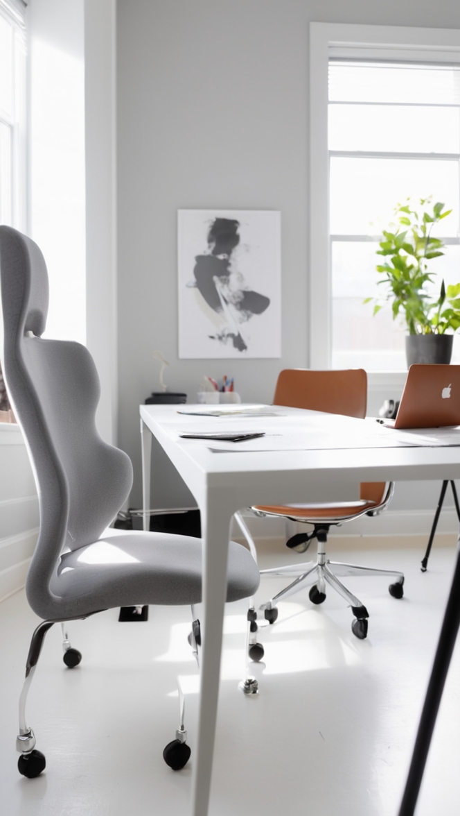 Office interior design, Gray color scheme, Office decor ideas, Neutral office palette, Modern office furnishings