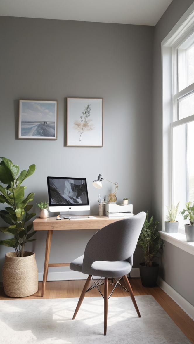 workspace refresh ideas, interior design, home office decor, gray wall paint, office renovation
