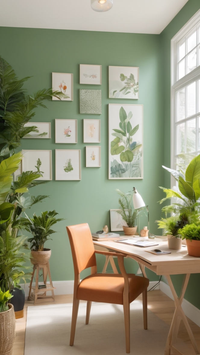 garden-inspired office, paint design, greenfield hues, office renovation, botanical workspace