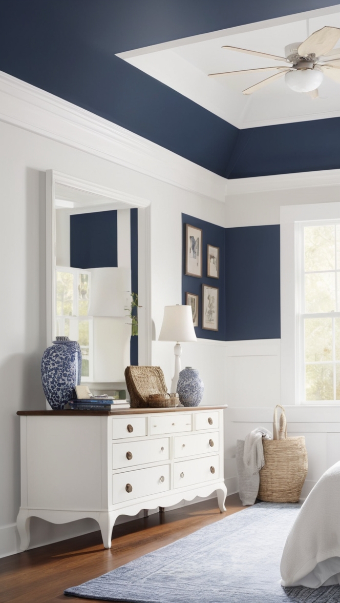 Navy blue bedroom decor, Navy blue and white bedroom, Navy blue and grey bedroom, Navy blue bedroom curtains, Navy blue bedroom walls