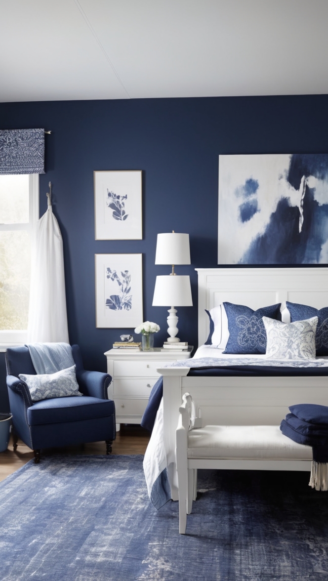 Navy blue bedroom decor, Navy blue and white bedroom, Navy blue and grey bedroom, Navy blue bedroom curtains, Navy blue bedroom walls 