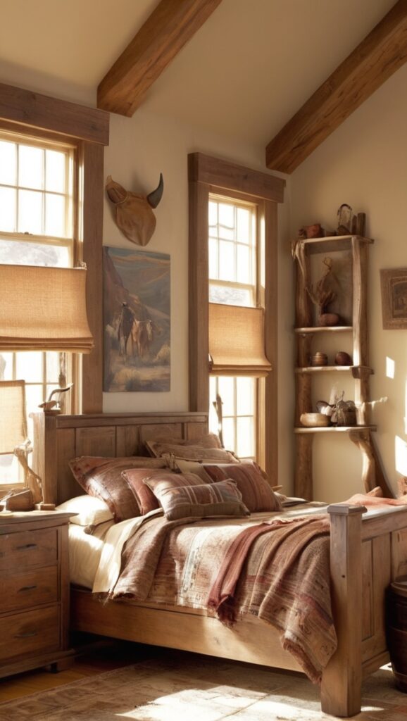 Luxury western decor, Rustic western bedding, Vintage western furniture, Elegant western style, Traditional western bedroom