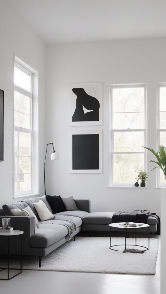 black and white furniture, minimalist home decor, modern minimalist living room, monochrome interior design, simple black and white decor