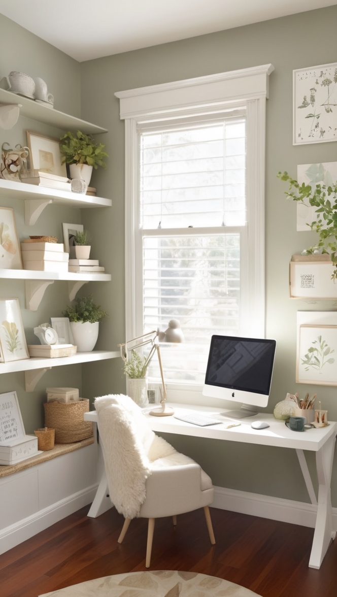 cozy home office setup, comfortable work environment, ergonomic desk accessories, stylish office decor, productive work space